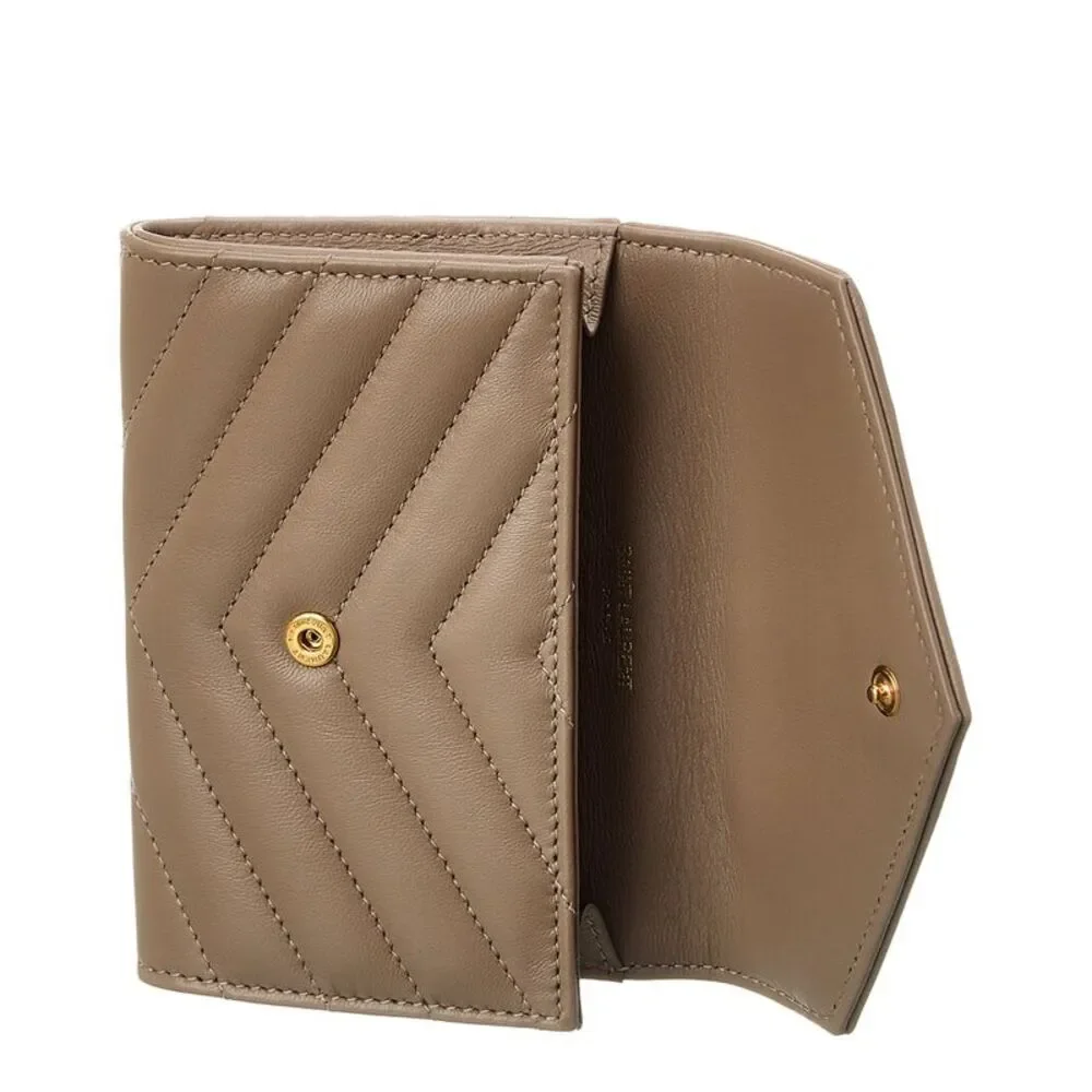 Saint Laurent Small Matelasse Leather Envelope Wallet, Grey - Picture 4 of 5